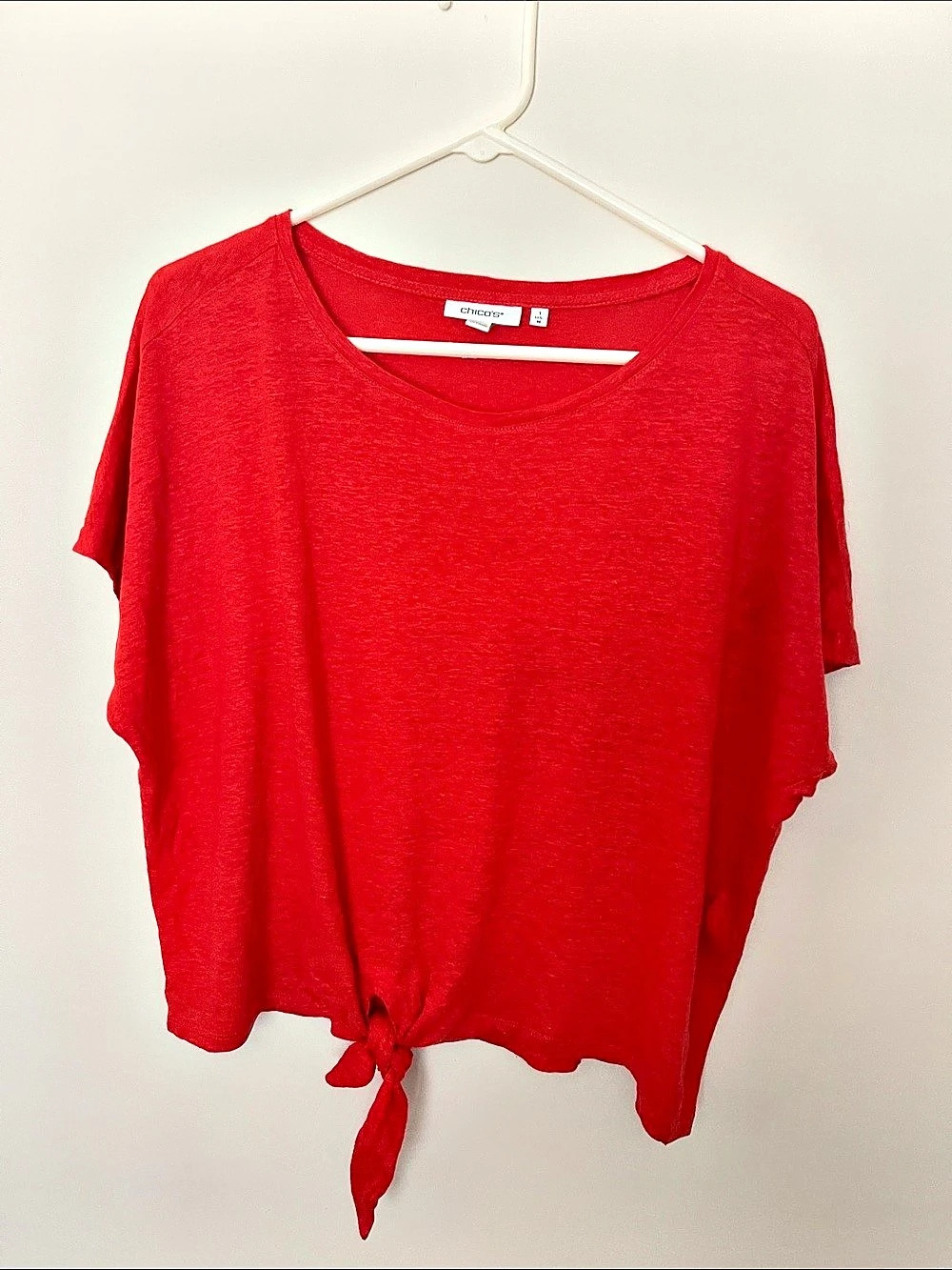 Chico's Red Tie-Front Short Sleeve Top